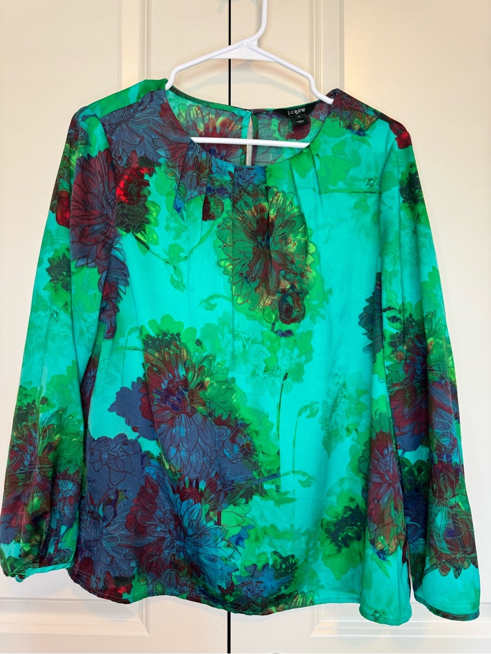 J. Crew Teal Floral Long-Sleeve Blouse